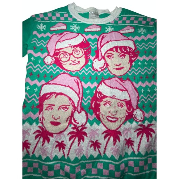 The Golden Girls Sweaters - Golden Girls Christmas Sweater S Retro Ugly Holiday Knit Green & Pink